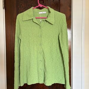 NWOT MNG Mango Light Green Textured Button-Down Shirt